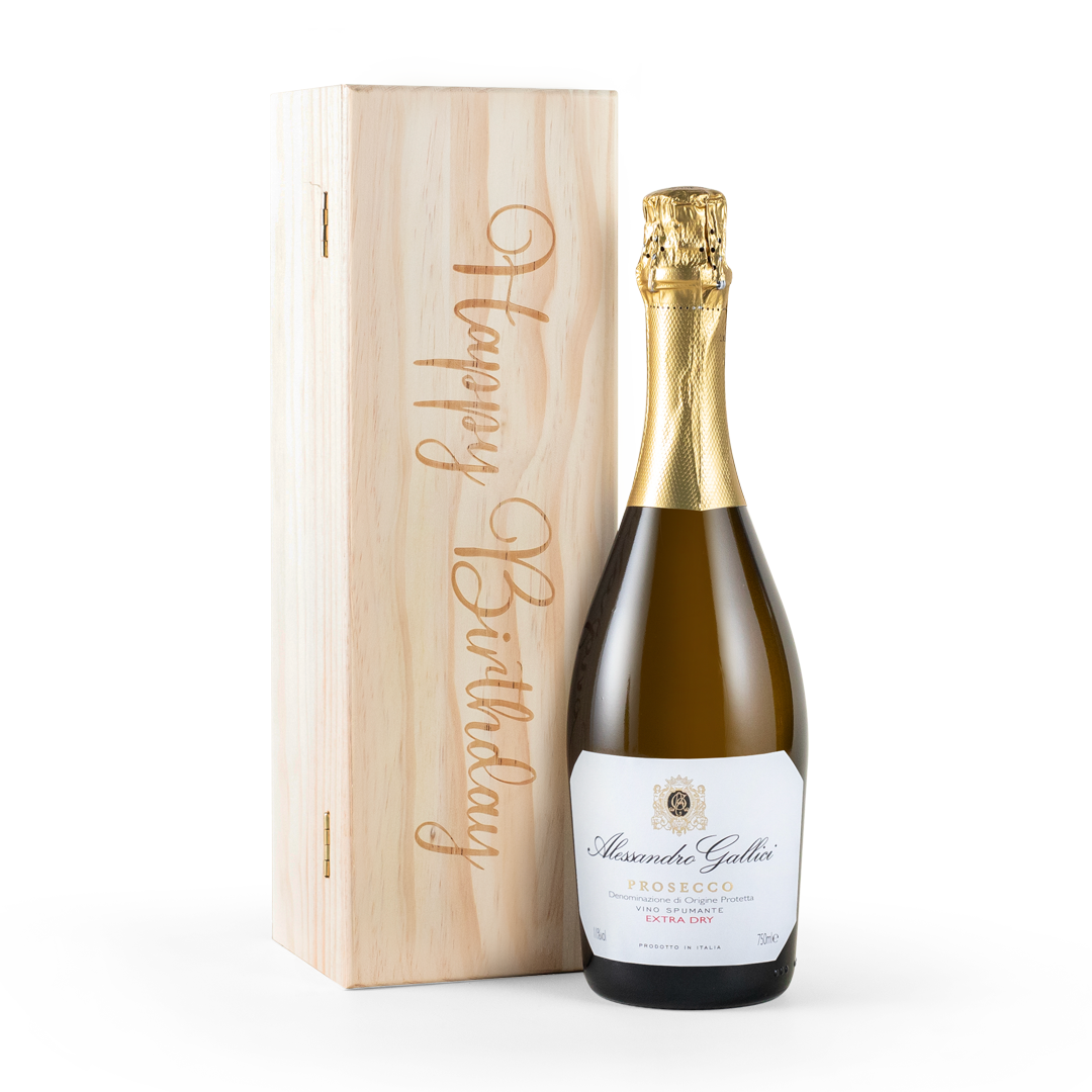 Happy Birthday Prosecco in Wooden Gift Box